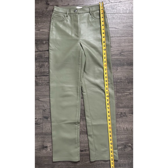 Wilfred Aritzia Melina Pants Size 2 Green Vegan Leather High Rise Straight Leg - Picture 3 of 9